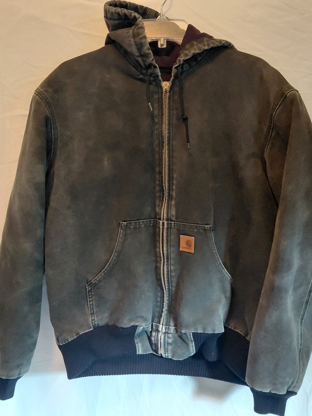 Vintage J130 Carhartt Men's Faded Black Hooded Canvas Jacket